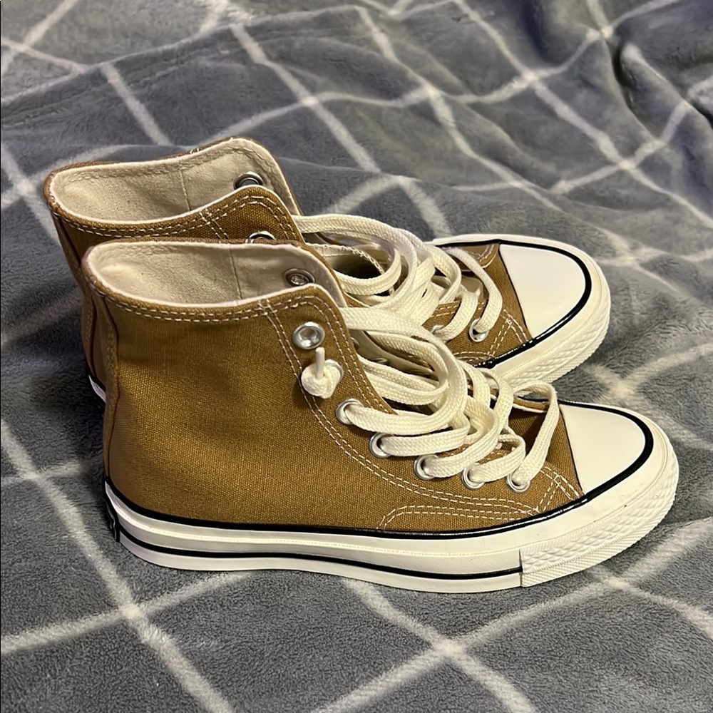 Converse Tan and White High-Top Sneakers